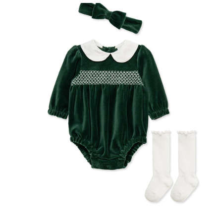 Green Velvet Holiday Romper Set