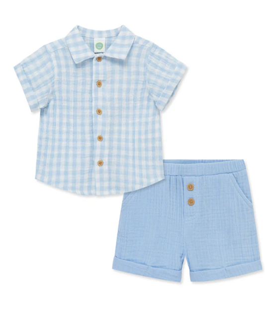 Blue Gingham Gauze Set