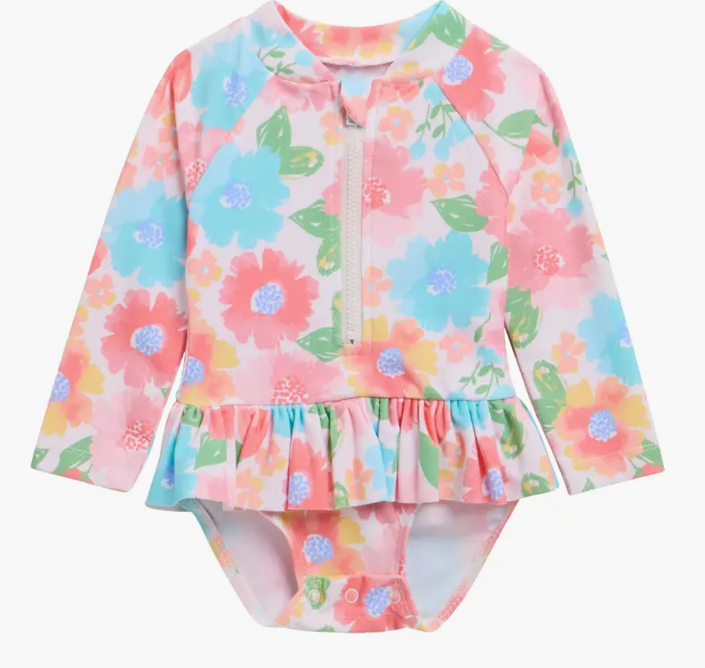 Little Me- Floral LS Swimsuit