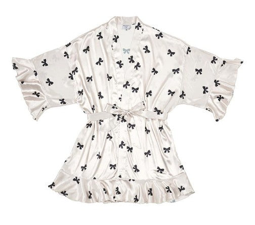 Mommy & Me-Satin Beige & Black Bow Ruffle Robe