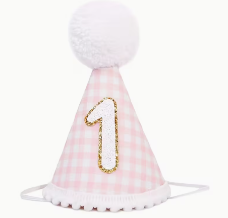 Pink Gingham One Birthday Hat