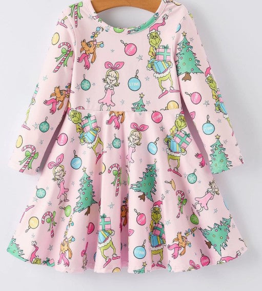 Pink Grinch Twirl Dress