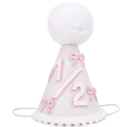 Half Birthday Pink & White Hat