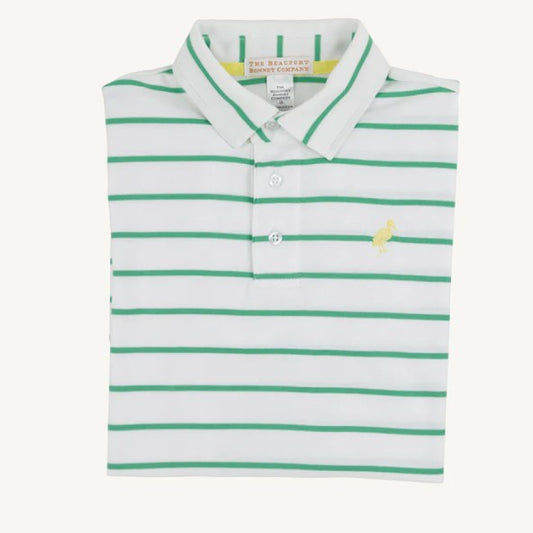 Prim & Proper Polo- Gibson Island Green Stripe/Yellow