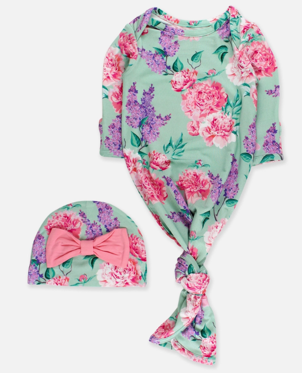 Sage Garden Knotted Gown & Hat Set