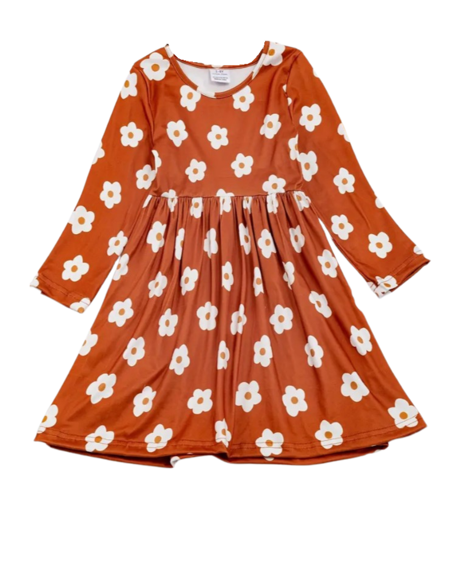 Rust Flower Long Sleeve Dress