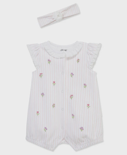 Floral White & Pink Romper with Headband