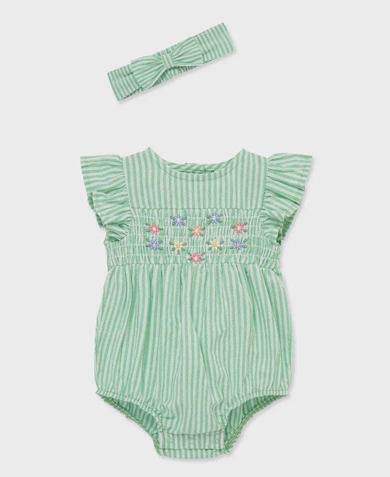 Green Stripe Floral Bubble with Headband