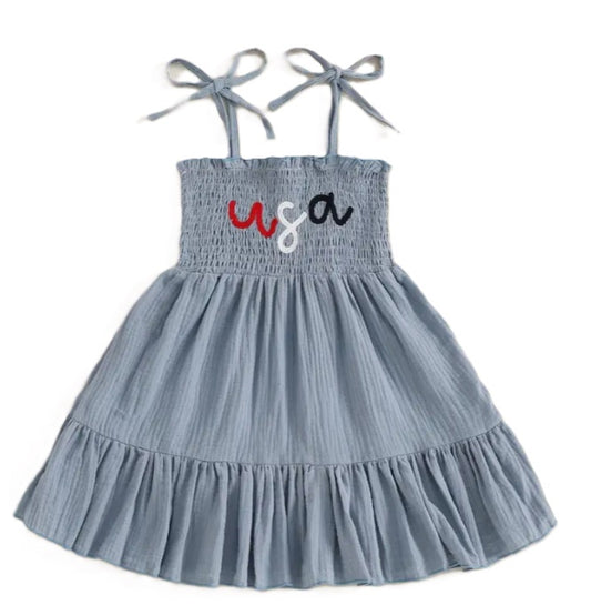 Smocked French Knot USA Dress